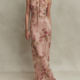 Laura - Elegant Floral Print Chiffon Maxi Dress with Keyhole Neckline