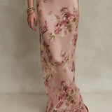 Laura - Elegant Floral Print Chiffon Maxi Dress with Keyhole Neckline