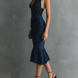 Violette - Elegant Halter Zipper Ruched Midi Dress