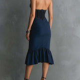 Violette - Elegant Halter Zipper Ruched Midi Dress