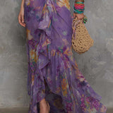 Naomi - Elegant Purple Floral Chiffon Halter Maxi Dress