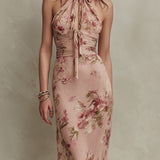 Laura - Elegant Floral Print Chiffon Maxi Dress with Keyhole Neckline