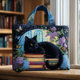 Handmade Bag - Black Cat on Books