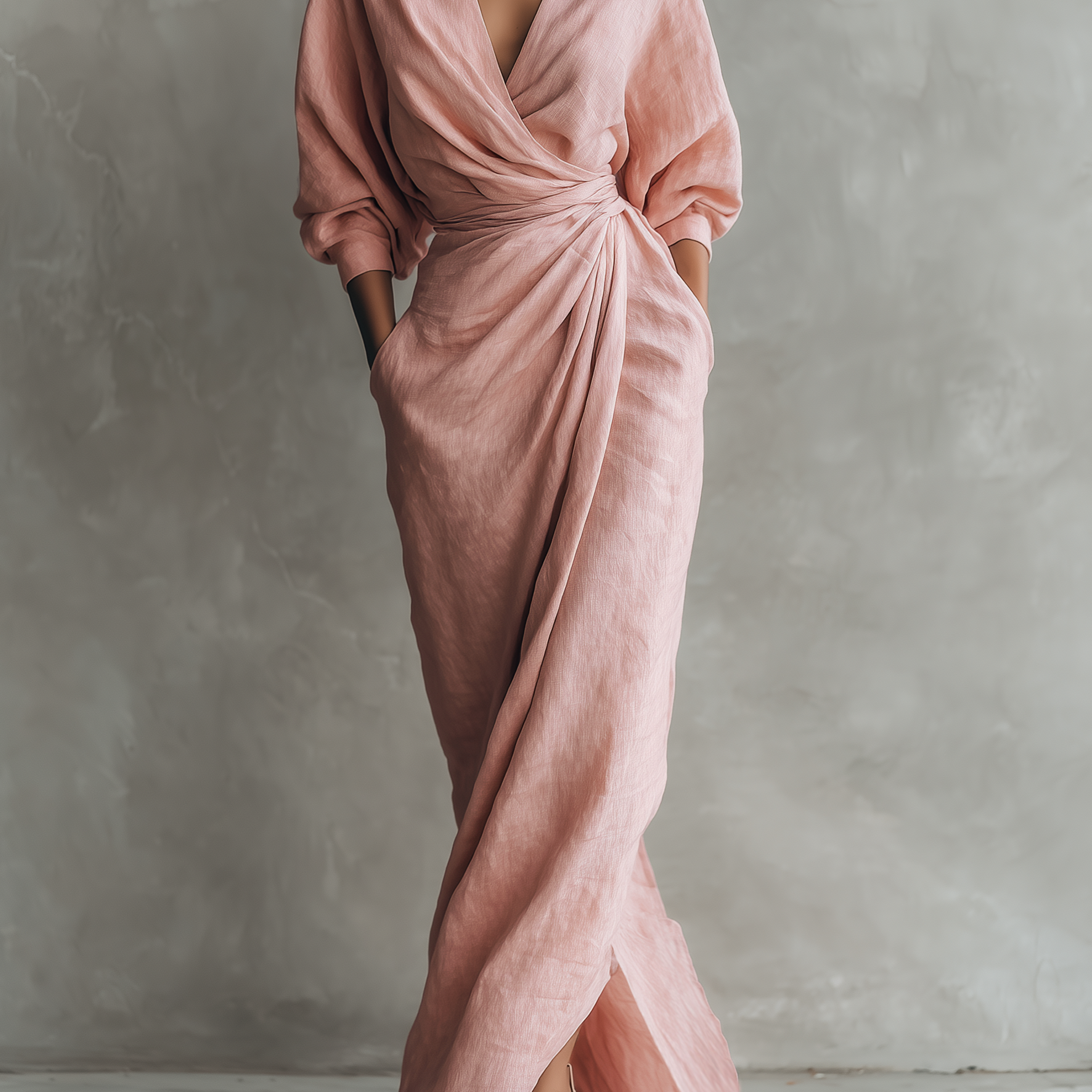 Lucie - Pink Linen Maxi Dress