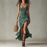 Alice - Retro Boho Maxi Dress with Flowing Sleeves and Side Slit