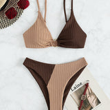 Chloé - Ribbed Two Tone High Leg Bikini