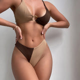 Chloé - Ribbed Two Tone High Leg Bikini