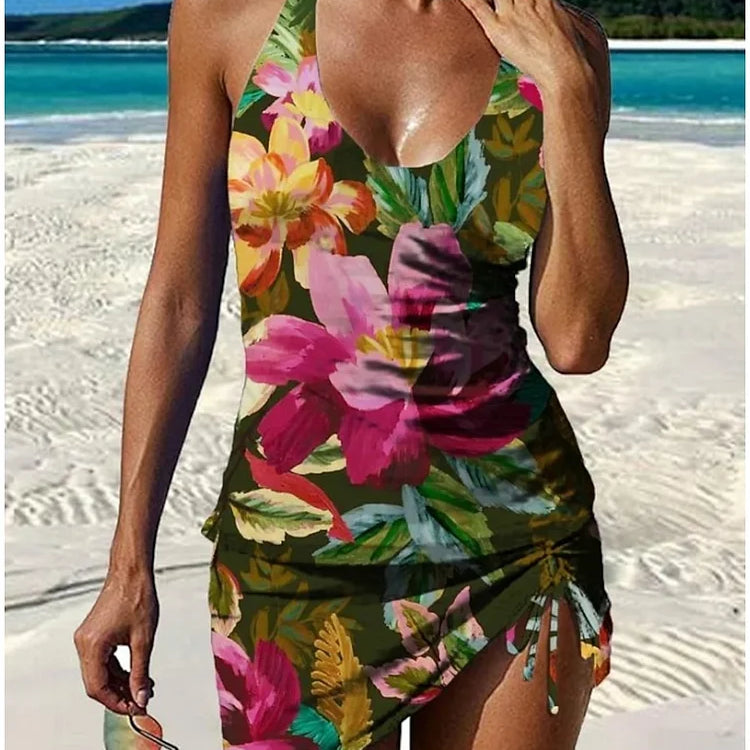 Serena - Floral Graphic Tankini with Shorts, Tummy Control Effect