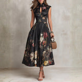 Hazel - Floral Keyhole Pleated Midi Dress