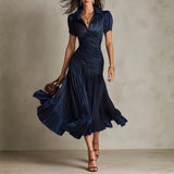 Julia - Striped Shirt Collar Midi Dress