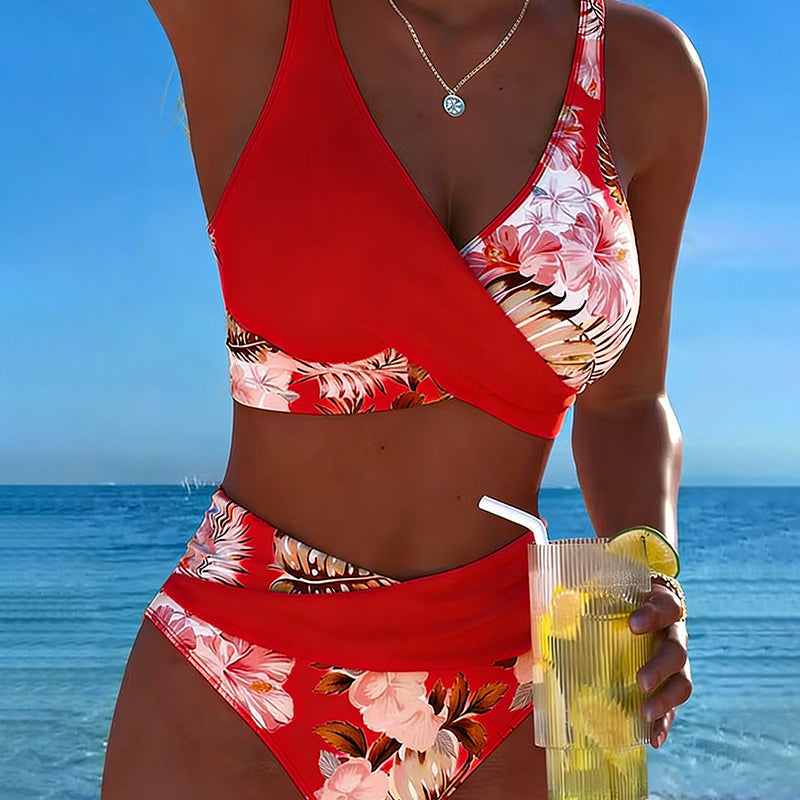 Marianne - Bikini with Contrasting Floral Print and Slit