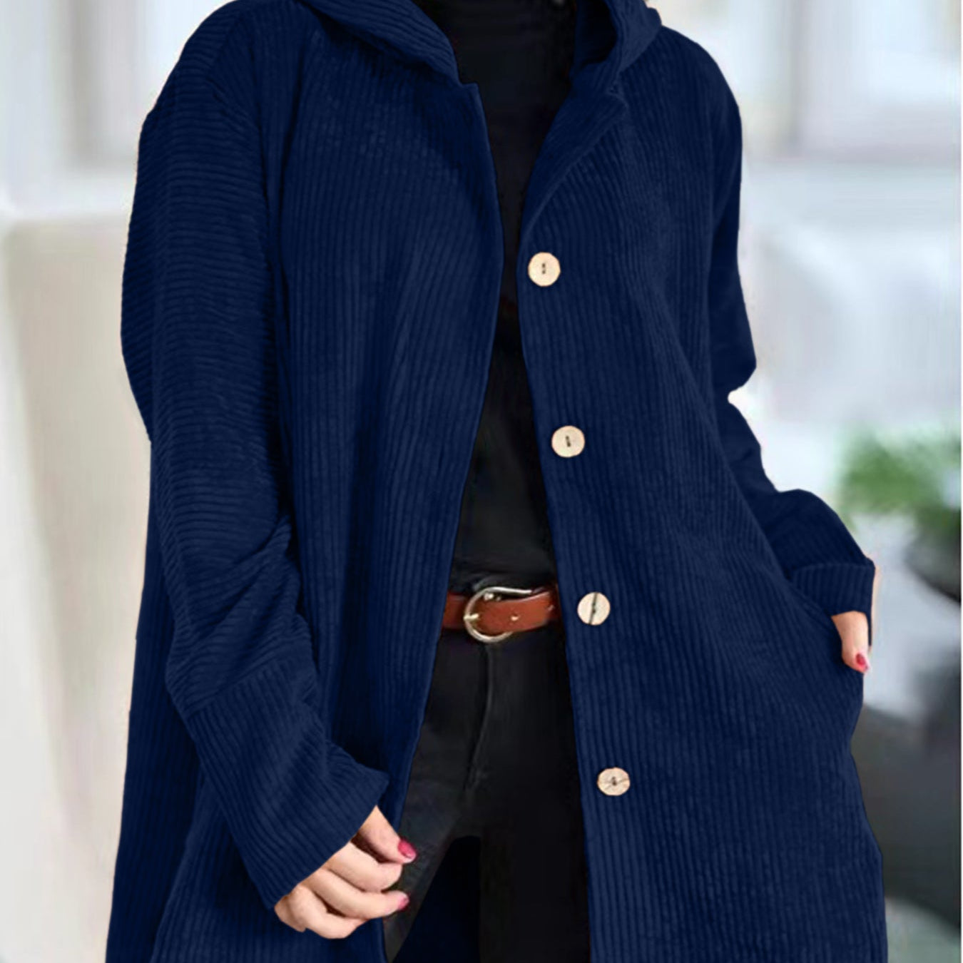 Solène - Corduroy Hooded Cardigan
