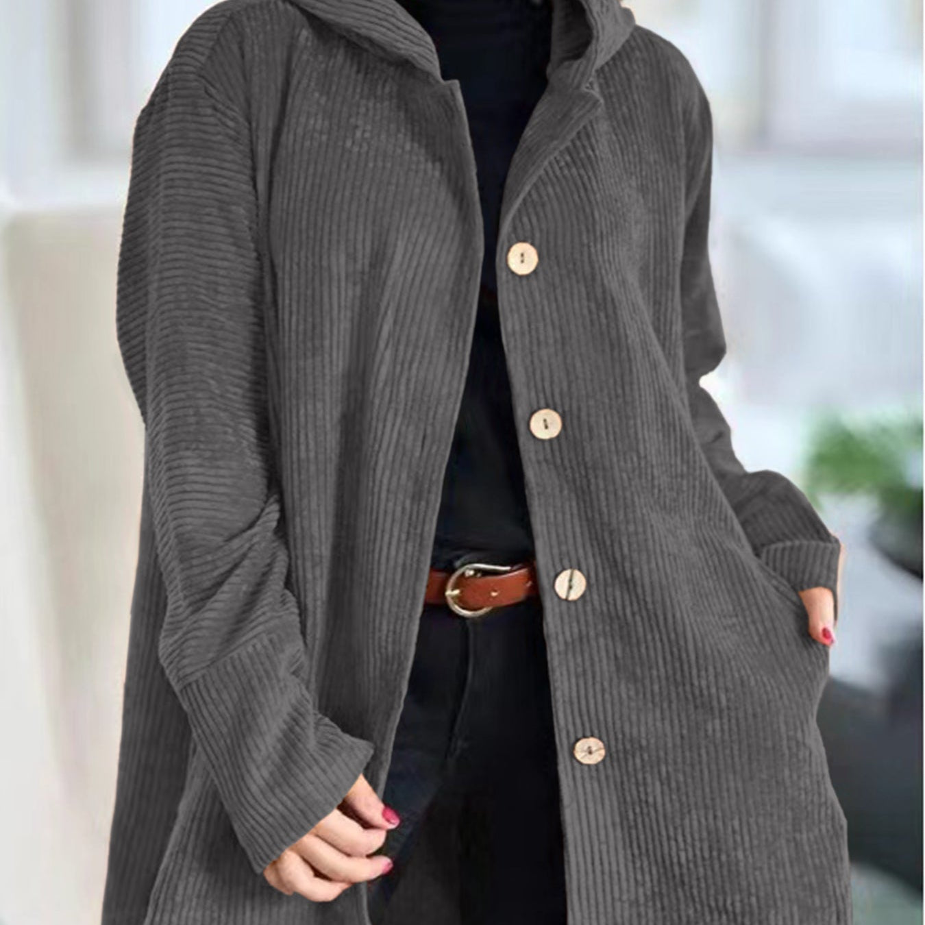 Solène - Corduroy Hooded Cardigan