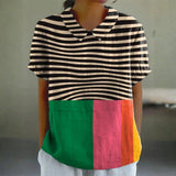 Grace - Bold Striped Blouse with Color Block