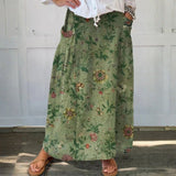 Women's Retro Art Print Linen Pocket Skirt