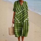 Gisèle - Green Dress with Geometric Pattern