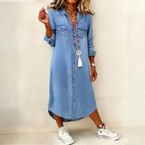 Corinne - Casual Elegant Long Denim Shirt Dress