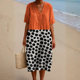 Roxanne - Orange Dress with Contrasting Dots