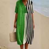 Scarlett - Vibrant Green Dress with Black Stripes