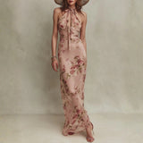 Laura - Elegant Floral Print Chiffon Maxi Dress with Keyhole Neckline