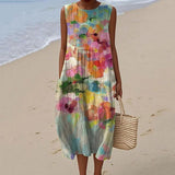 Jenna - Elegant Watercolour Effect Flowing Dress