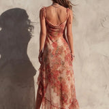Hailey - Asymmetric Floral Dress with Slit and Ruffles