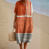 Ruby - Terracotta Dress with Graphic Stripes