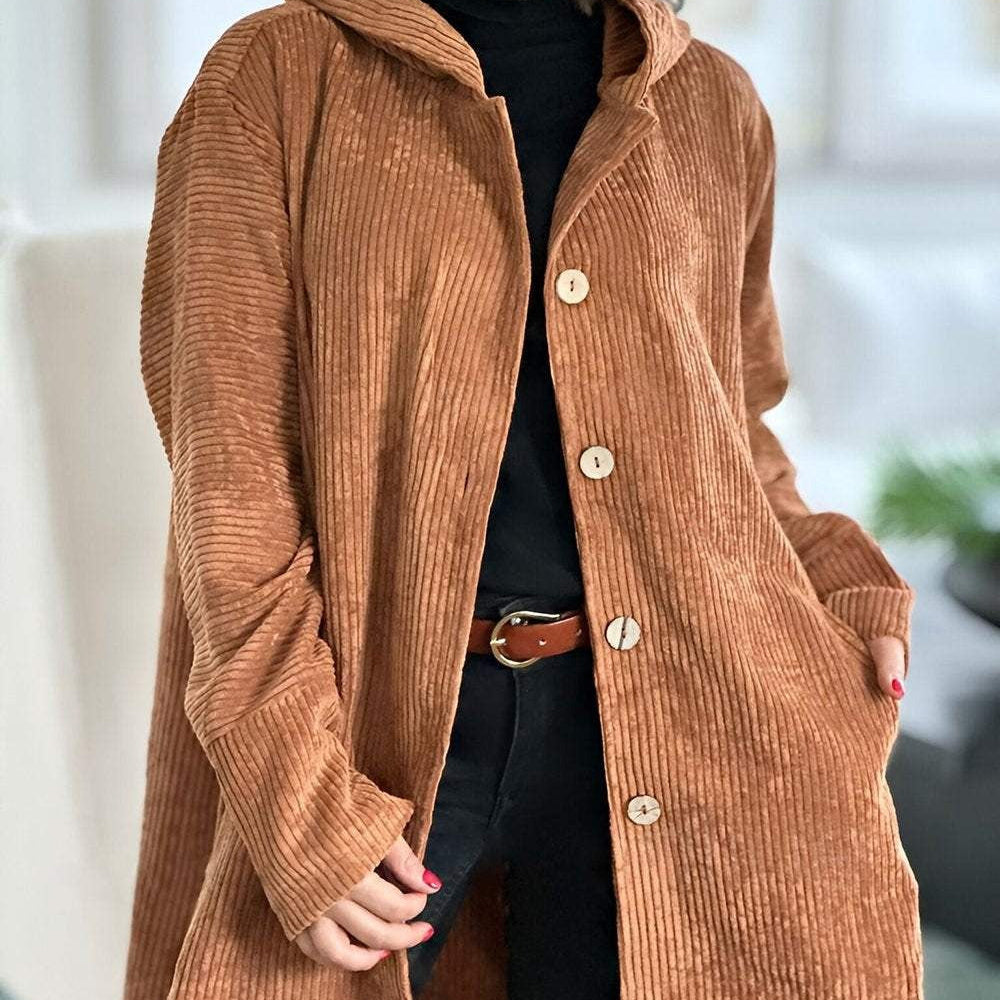Solène - Corduroy Hooded Cardigan