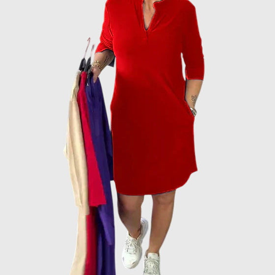Pauline - Solid V-Neck Dress