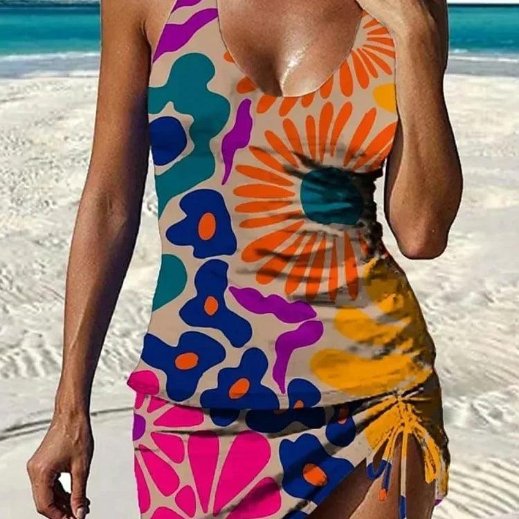 Serena - Floral Graphic Tankini with Shorts, Tummy Control Effect