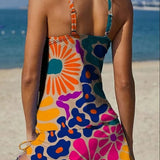 Serena - Floral Graphic Tankini with Shorts, Tummy Control Effect