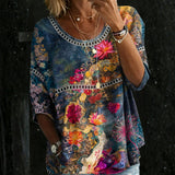 Joanna - Vintage Floral Denim Blouse