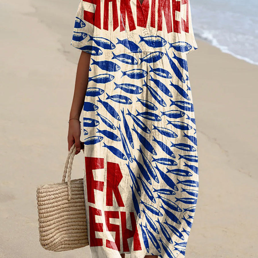 Emily - Dress with Sardine Pattern