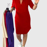 Pauline - Solid V-Neck Dress
