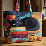 Handmade Bag - Black Cat with Books