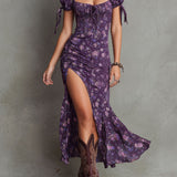 Paige - Boho Smocked Floral Puff-Sleeve Midi Dress
