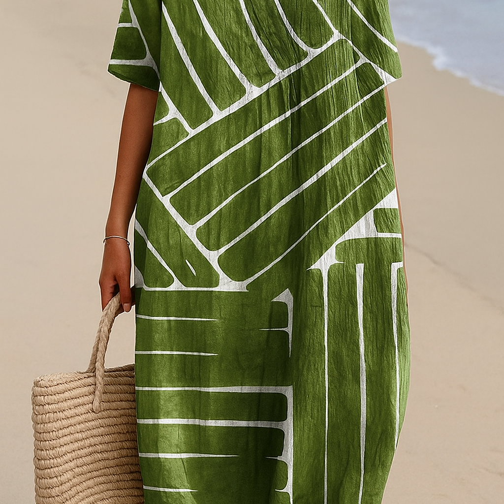 Gisèle - Green Dress with Geometric Pattern