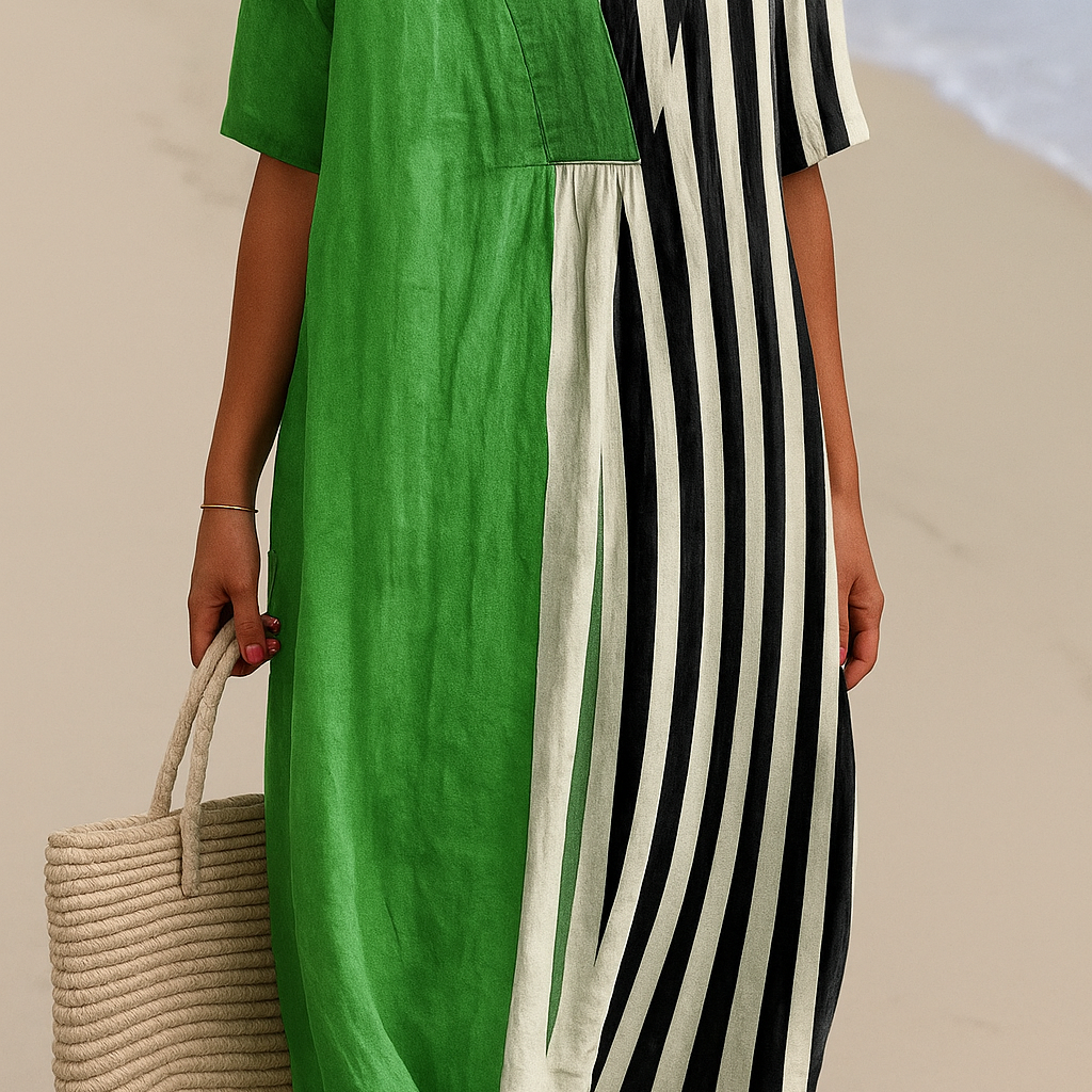Scarlett - Vibrant Green Dress with Black Stripes