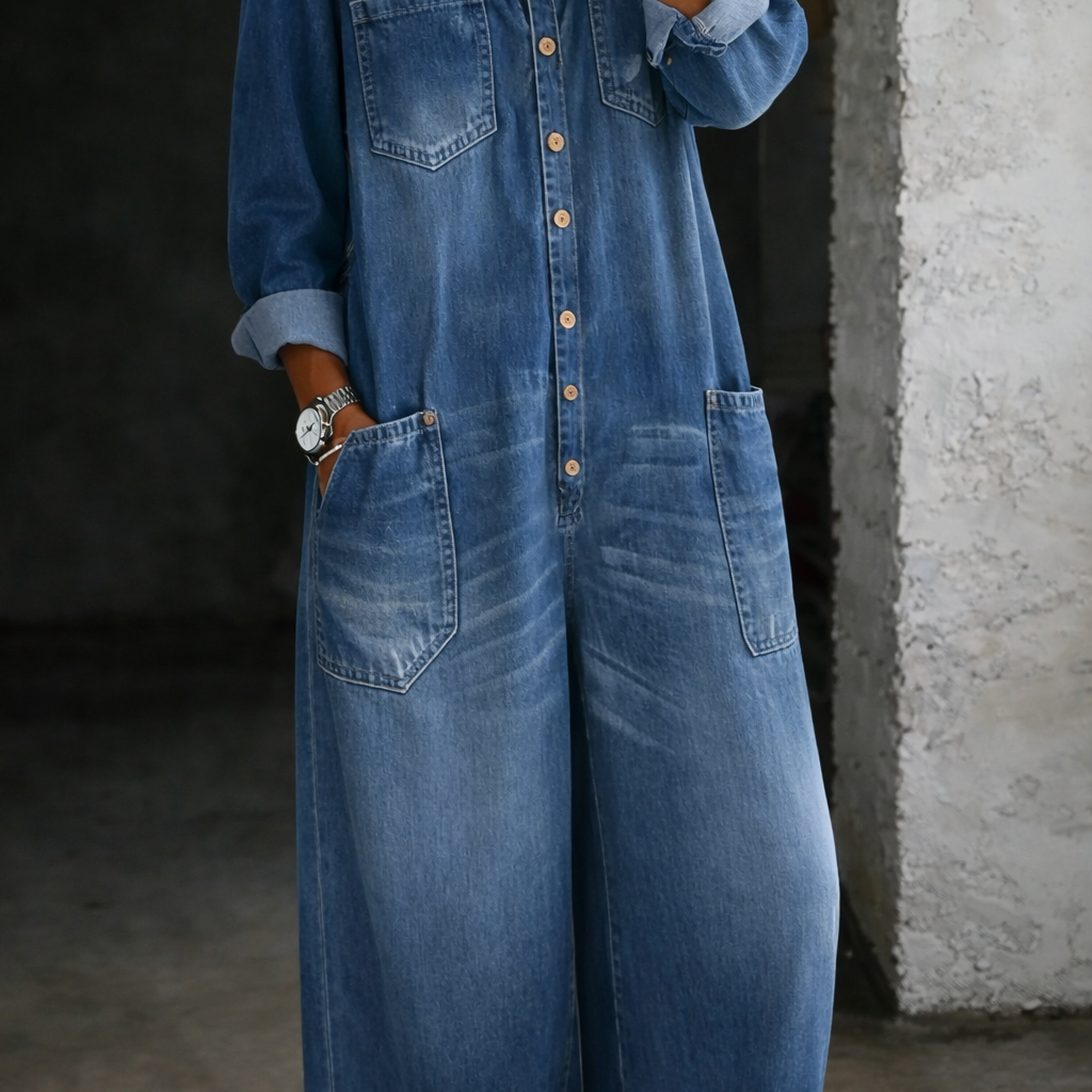 Delphine - Long Sleeve Jumpsuit with Exposed Shoulders