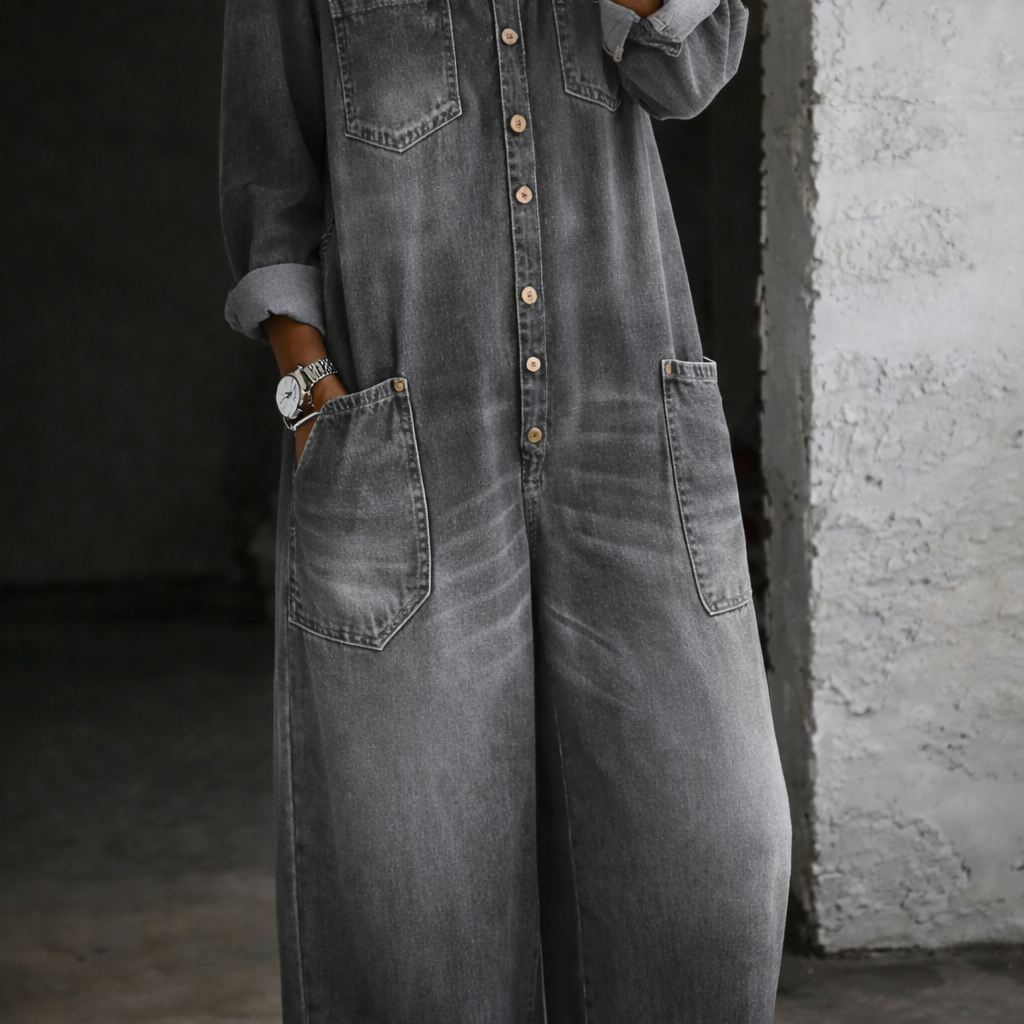 Delphine - Long Sleeve Jumpsuit with Exposed Shoulders
