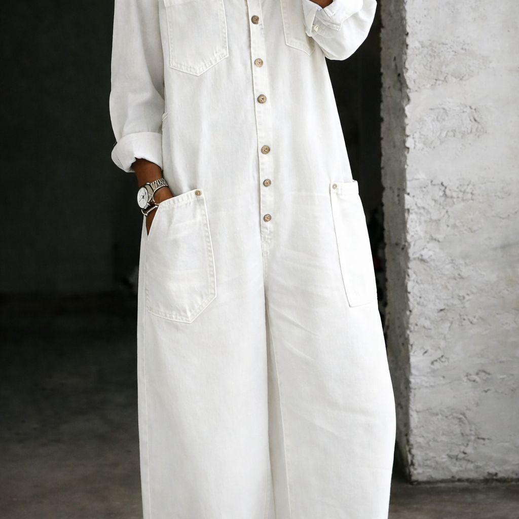 Delphine - Long Sleeve Jumpsuit with Exposed Shoulders