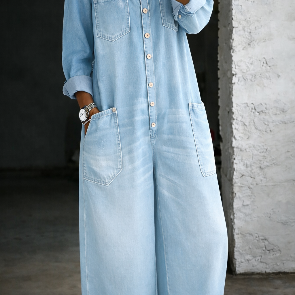 Delphine - Long Sleeve Jumpsuit with Exposed Shoulders