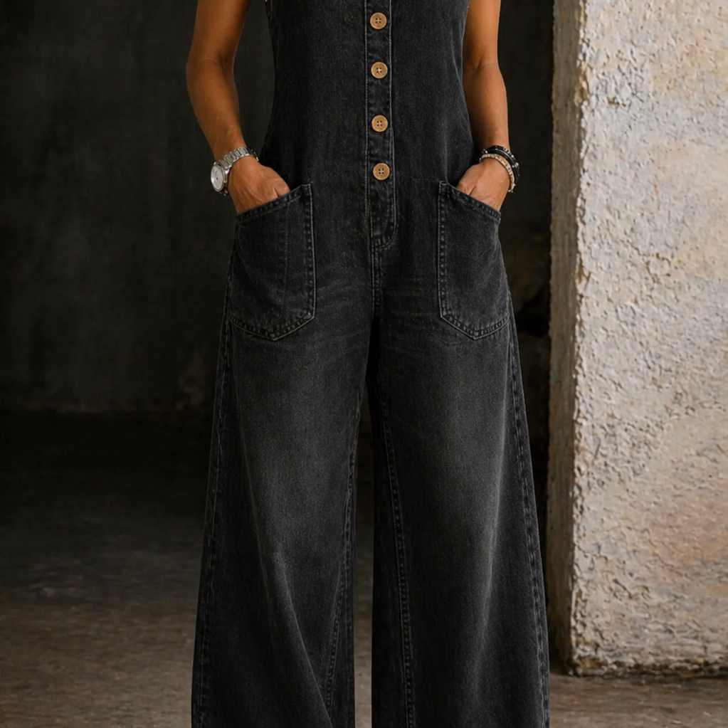 Alicia - Vintage Washed Cotton Denim Overalls