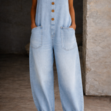 Pénélope - Vintage Washed Cotton Denim Overalls