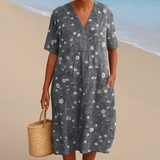 Clara - Floral Dress in Charcoal with White Accents