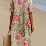 Paige - Floral Dress with Leaves and Mandala