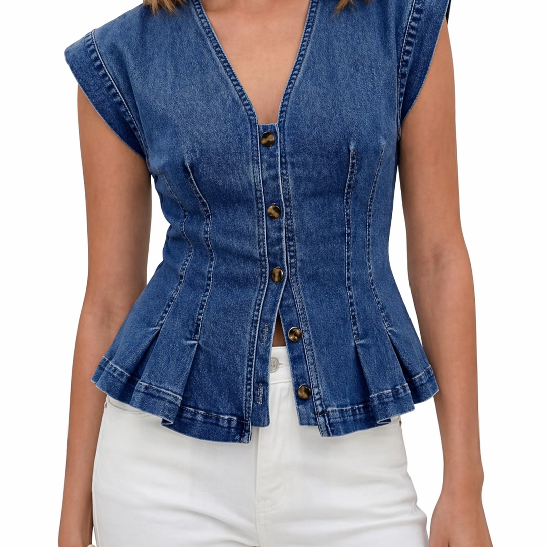Danica - V-Neck Denim Top