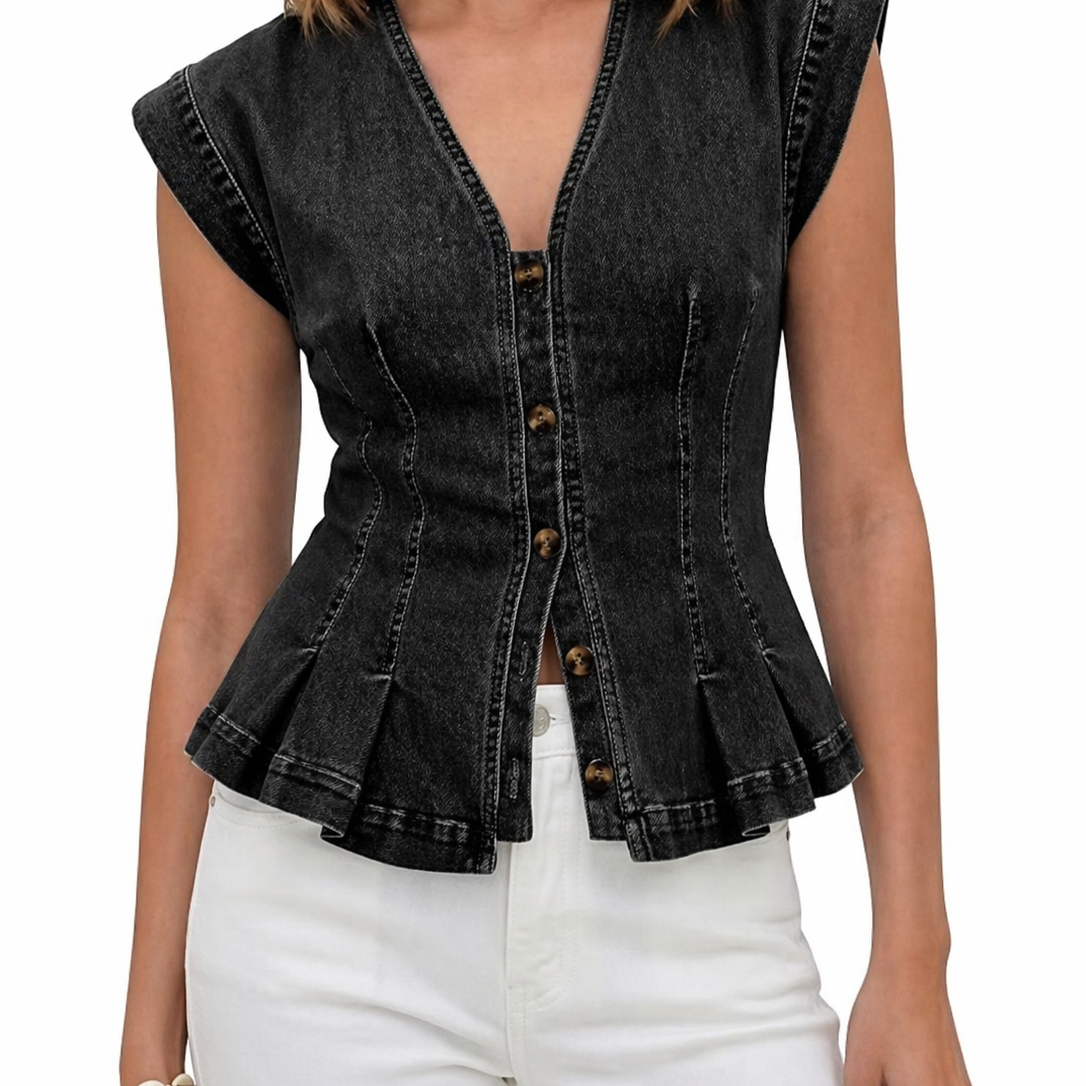 Danica - V-Neck Denim Top
