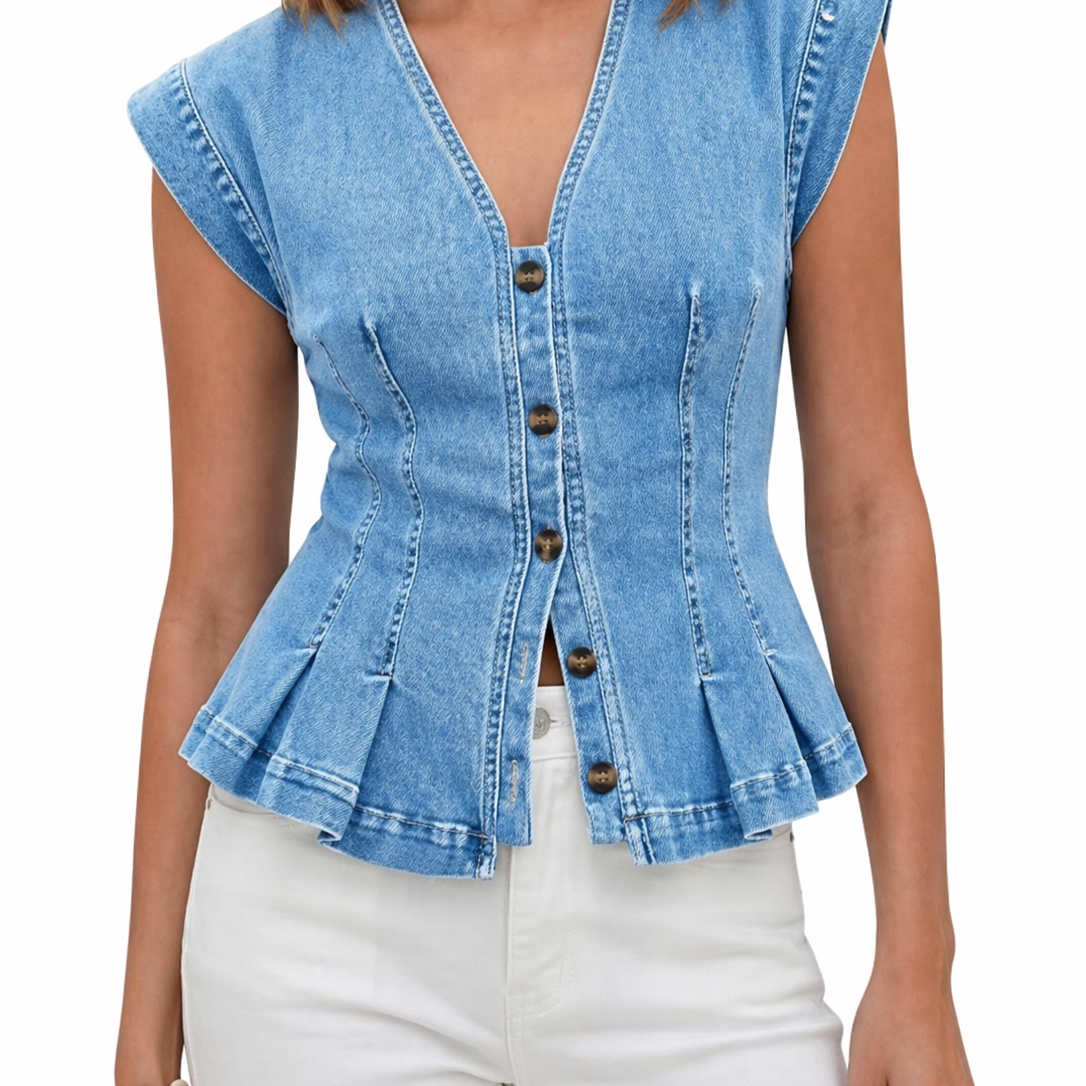 Danica - V-Neck Denim Top