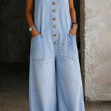 Leah - Vintage Washed Cotton Denim Overalls